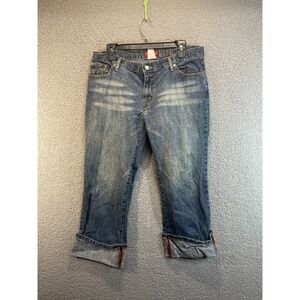 Laura Ashley Crop Boyfriend Jeans Size 18  Blue Denim Rolled Cuff Jeans